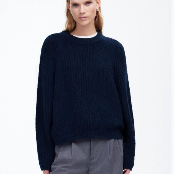 Madewell nt618 Ribbed Cotton-Blend Sweater Navy EUC size xs - Picture 1 of 9